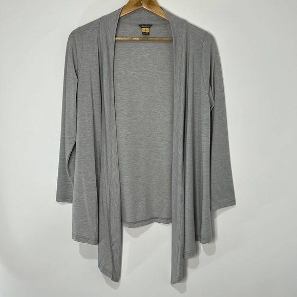 Eddie Bauer Womens Petite Medium Cardigan Gray Lightweight Thin Knit Open Front - Picture 4 of 11